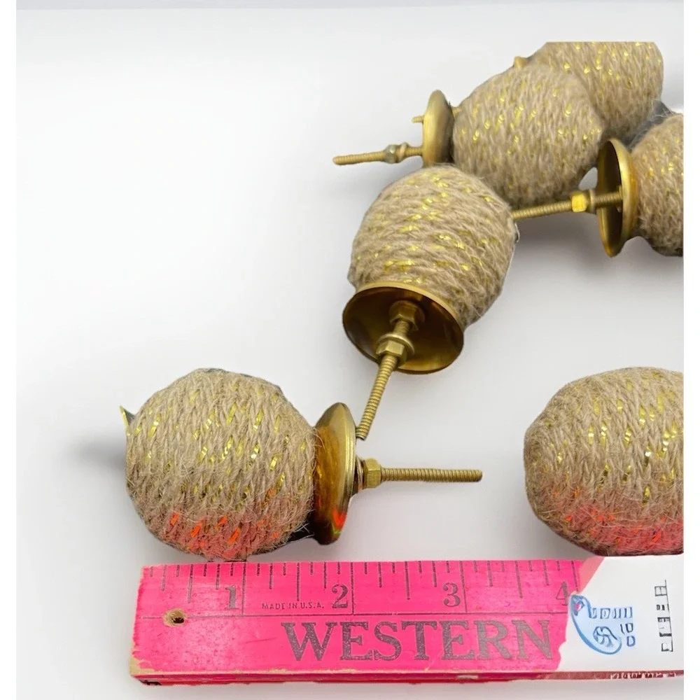 6 VNTG Twine With Gold Drawer Knobs